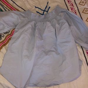 baby blue off shoulder shirt